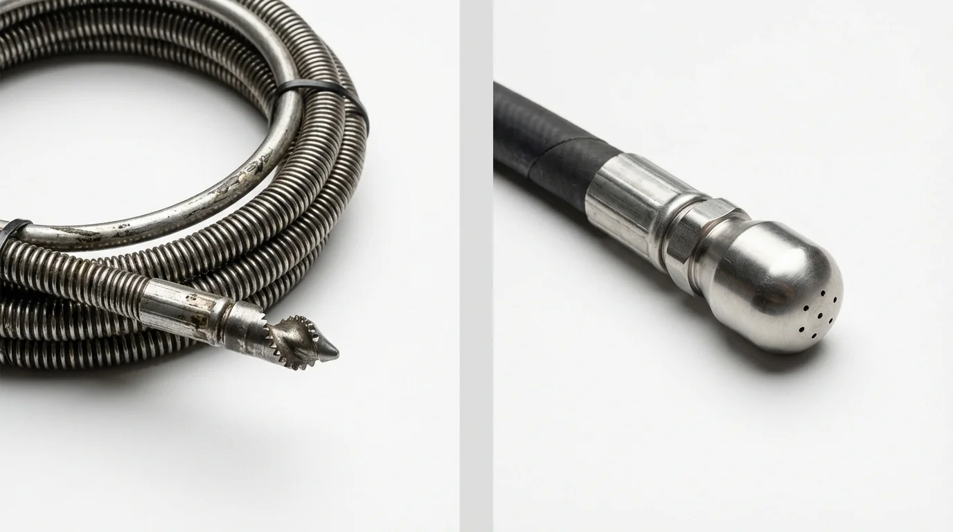Drain snake cable and hydro jetting nozzle used for drain cleaning in Wappingers Falls, NY