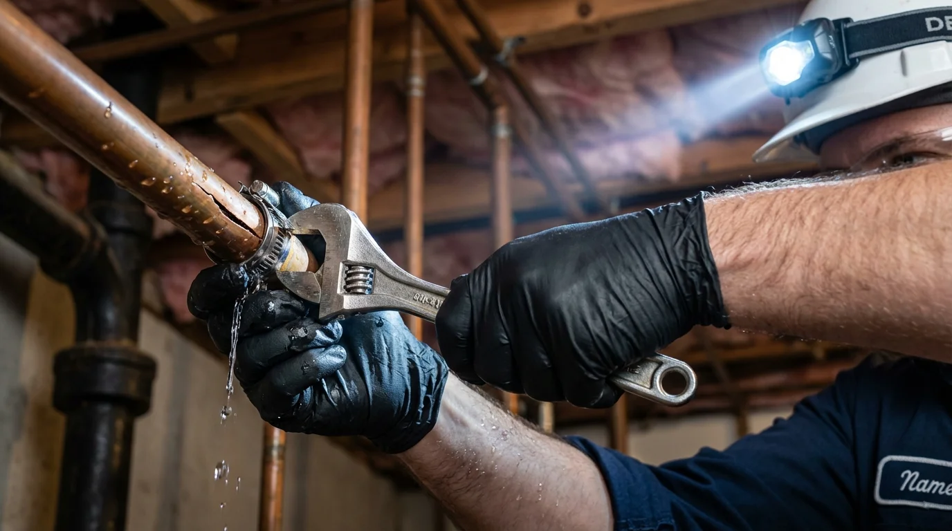 Emergency pipe clamp repair being performed by a Johns Plumbing LLC plumber in Wappingers Falls