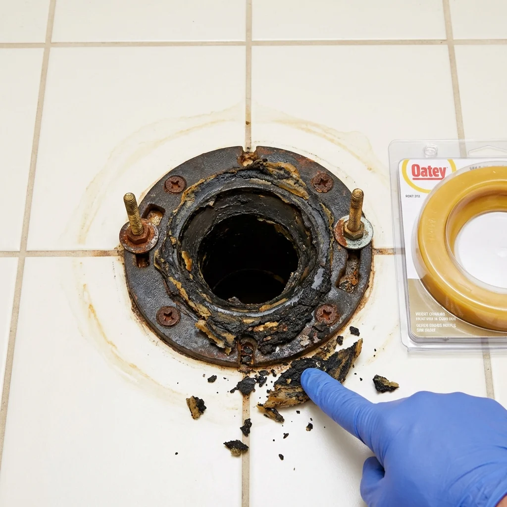 Failed wax ring showing water seepage at the base of a toilet in a Wappingers Falls, NY home