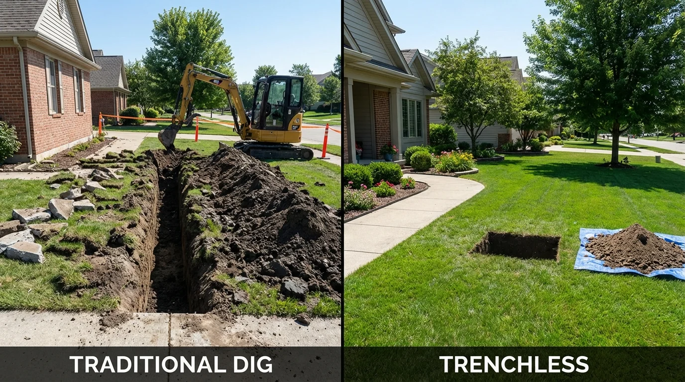Trenchless sewer repair with minimal yard damage versus traditional excavation in Wappingers Falls, NY